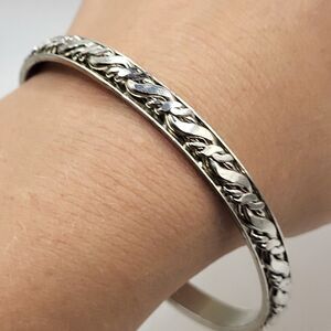 Estate SilverTone Barbed Wire Unisex Bangle Heavy Steel Statement Bracelet Large